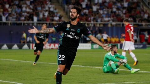 Isco celebra su gol ante el Manchester United