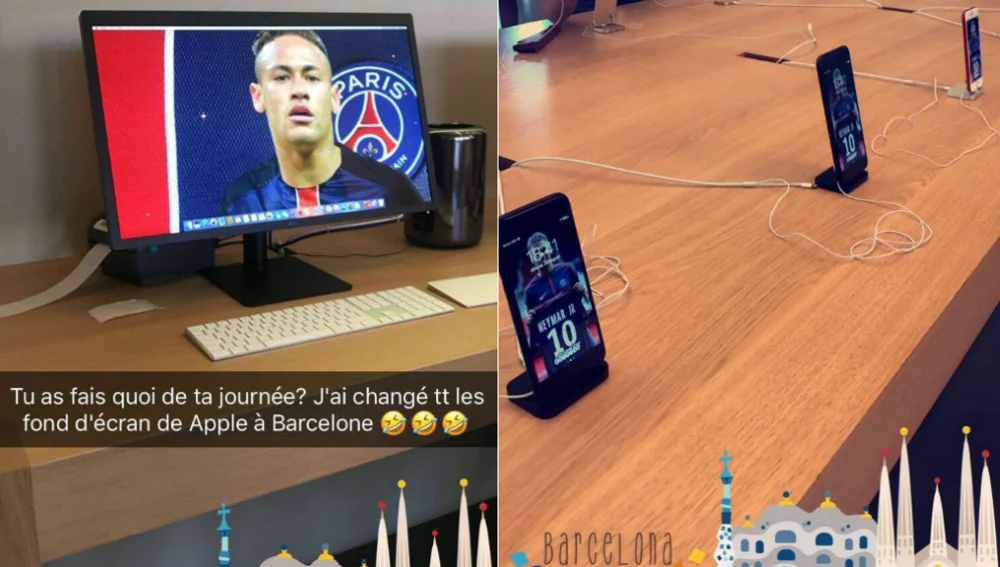 Un aficionado cambia el fondo de pantalla de la tienda Apple de Barcelona Un aficionado cambia el fondo de pantalla de la tienda Apple de Barcelona