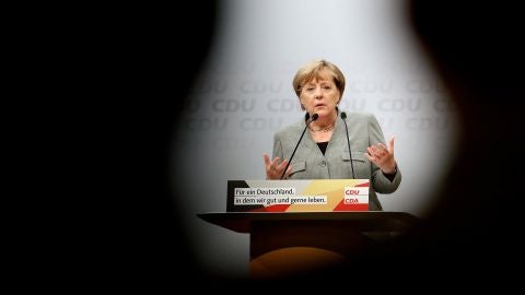 &Aacute;ngela Merkel durante un acto de campa&ntilde;a