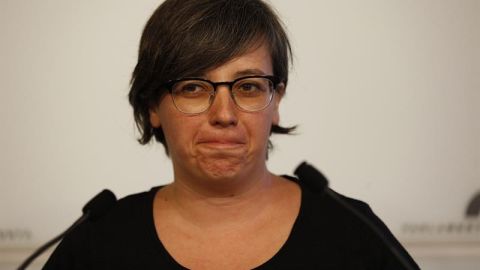 La presidenta del grupo parlamentario de la CUP, Mireia Boya, durante la rueda de prensa