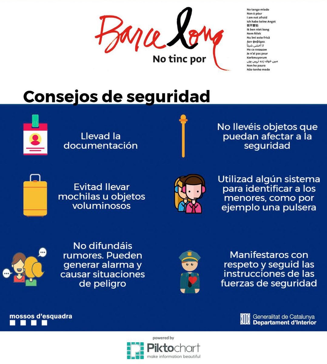 Las recomendaciones de los Mossos para la manifestación: ir sin mochilas para no crear alarma Las recomendaciones de los Mossos para la manifestación: ir sin mochilas para no crear alarma