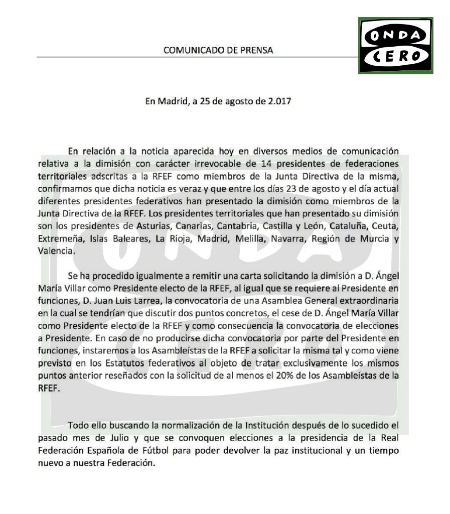 Las federaciones territoriales piden la dimisión de Villar y nuevas elecciones Las federaciones territoriales piden la dimisión de Villar y nuevas elecciones