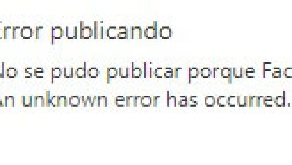 Mensaje de error al intentar publicar con Facebook
