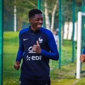 Dembélé y Umtiti en un entrenamiento de su selección