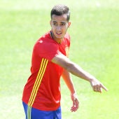 Lucas Vázquez, en un entrenamiento con la selección española de fútbol