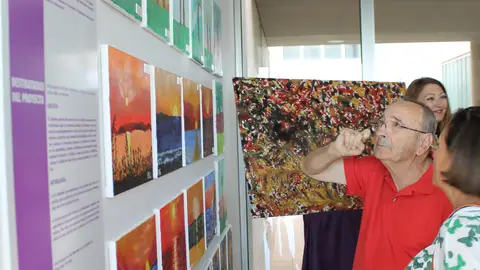 La exposición de los trabajos hechos por enfermos de alzheimer se han ubicado el pasillo de consultas externas del hospital del Vinalopó. DÍA DEL ALZHEIMER