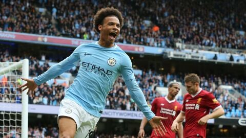 Leroy Sane celebrando un gol con el City