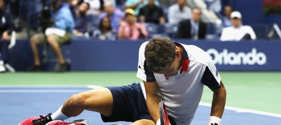 Pablo Carreño, en el suelo tras un punto en su partido contra Anderson Pablo Carreño, en el suelo tras un punto en su partido contra Anderson