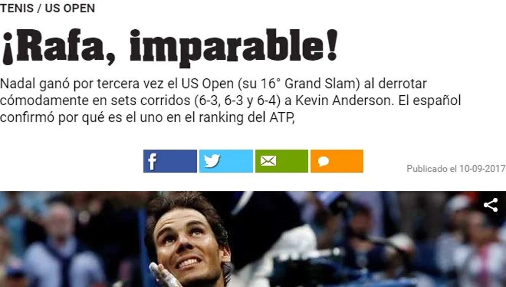 El diario Olé elogia a Nadal El diario Olé elogia a Nadal