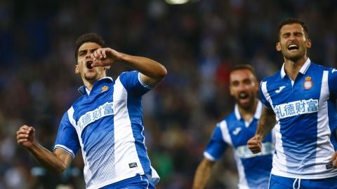 Gerard Moreno celebra un gol con el Espanyol