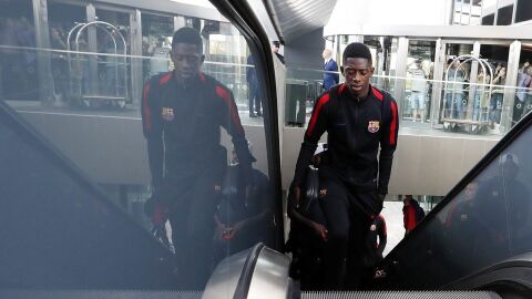 Demb&eacute;l&eacute; con el equipo azulgrana