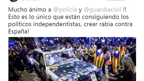 El tuit de Roberto Soldado referido a la situación en Cataluña El tuit de Roberto Soldado referido a la situación en Cataluña