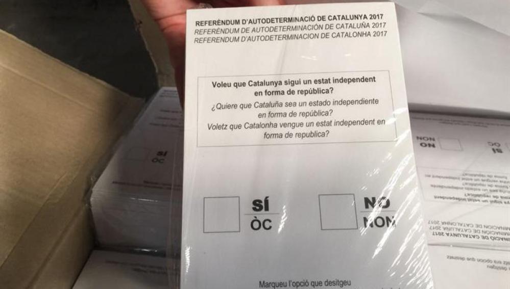Papeletas del referéndum del 1-O incautadas por la Guardia Civil