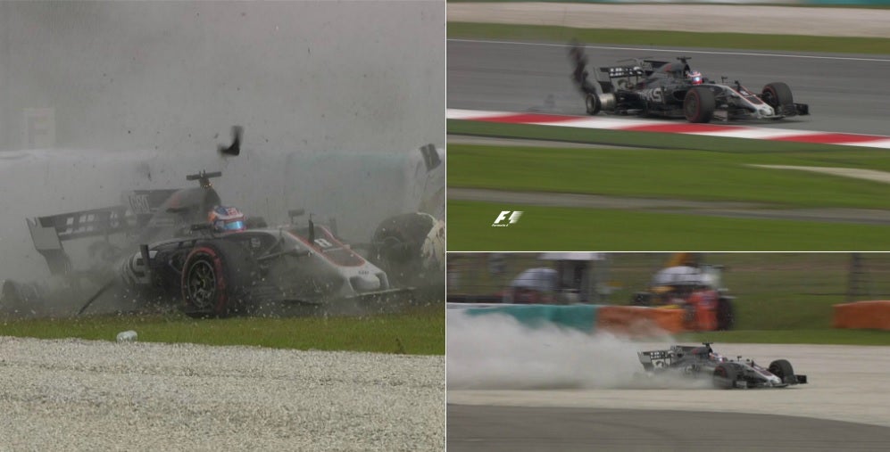 Un aparatoso accidente de Grosjean por una rejilla de alcantarilla obliga a suspender los Libres 2 Un aparatoso accidente de Grosjean por una rejilla de alcantarilla obliga a suspender los Libres 2