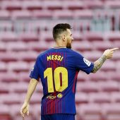 Messi celebra uno de sus goles ante Las Palmas