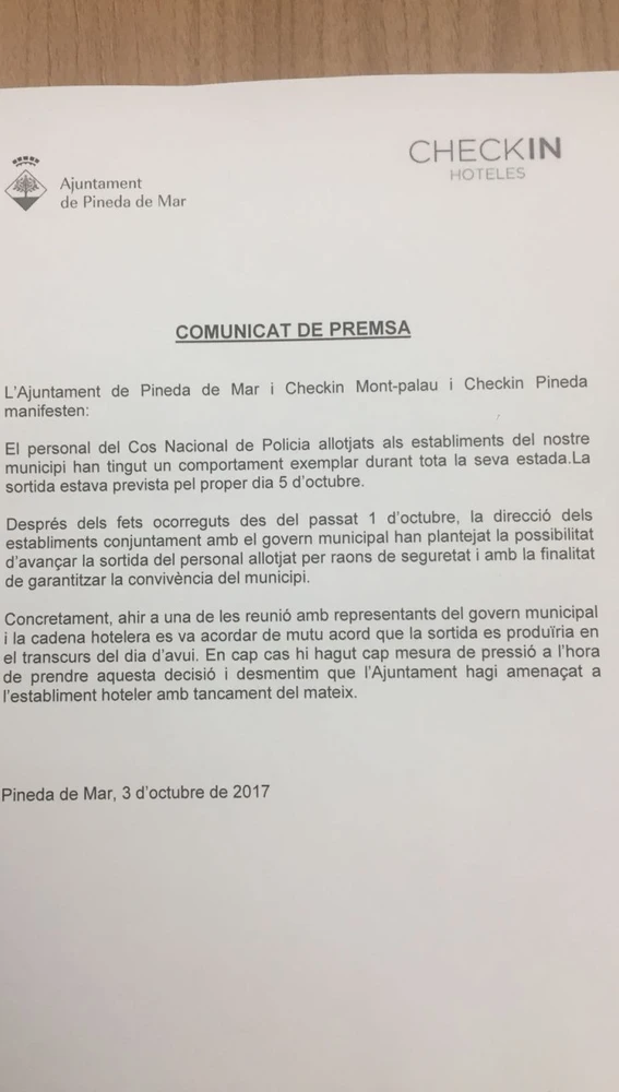 El comunicado del Ayuntamiento y los hoteles El comunicado del Ayuntamiento y los hoteles