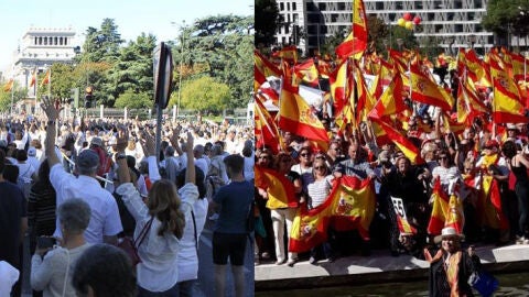 Banderas blancas y rojigualdas invaden Madrid por el di&aacute;logo y la unidad de Espa&ntilde;a