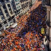 Vista áerea de la manifestación de este domingo en Barcelona