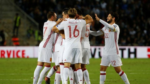 Espa&ntilde;a celebra el gol de Illarramendi en Israel