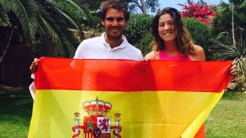 Muguruza y Nadal posaron con la bandera de Espa&ntilde;a en el US Open