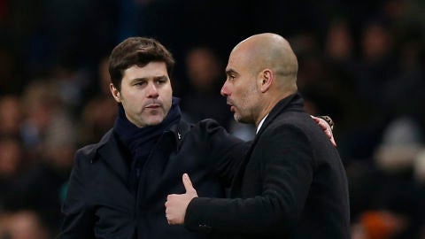 Guardiola conversa con Pochettino al t&eacute;rmino del partido
