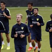 Un entrenamiento de los jugadores del Málaga CF