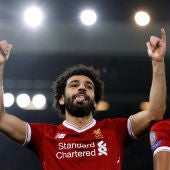 Salah celebra su gol contra el Maribor en Anfield
