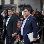 El vicepresidente cesado de la Generalitat de Cataluña, Oriol Junqueras, a su llegada a la sede de la Audiencia Nacional