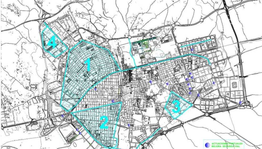 Plano de las zonas en las que se va a repintar la señalización horizontal en Elche