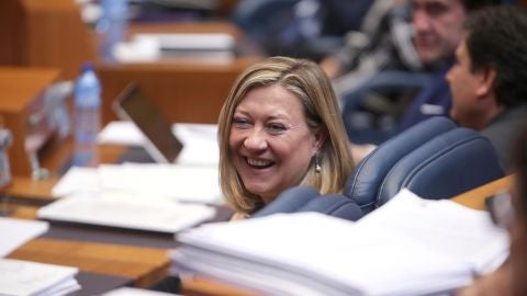 La consejera de Econom&iacute;a, Pilar del Olmo, durante el debate de totalidad del proyecto de presupuestos de la Comunidad 