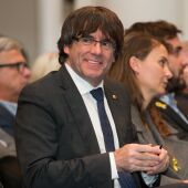 Puigdemont en el acto celebrado por 200 alcaldes independentistas en Bruselas