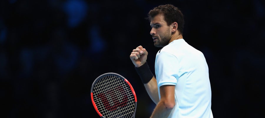 Grigor Dimitrov celebra un punto en la final de la Copa de Maestros ante Goffin Grigor Dimitrov celebra un punto en la final de la Copa de Maestros ante Goffin