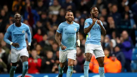 Sterling celebra su gol con el Manchester City Sterling celebra su gol con el Manchester City