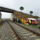 Imagen de los efectivos de Emergencias trabajando en el lugar del descarrilamiento