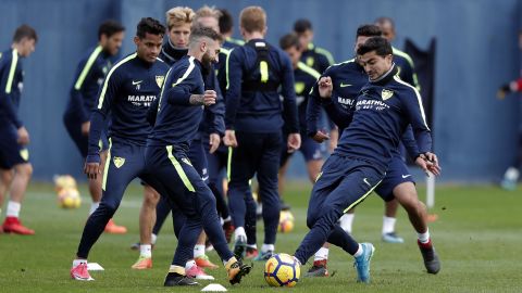 El M&aacute;laga CF en un entrenamiento 