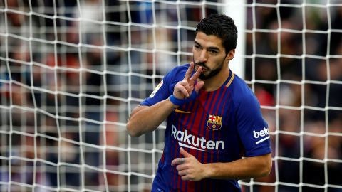 Luis Su&aacute;rez marcando el gol ante el Celta