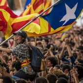 Manifestación de estudiantes en Barcelona a favor del referéndum de autodeterminación de Cataluña 
