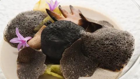 La trufa con tembloroso de setas fermentadas y berza La trufa con tembloroso de setas fermentadas y berza