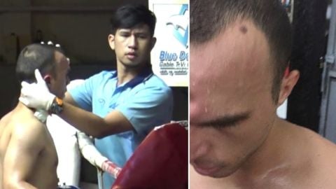 Terrible codazo en un combate de Muay Thai