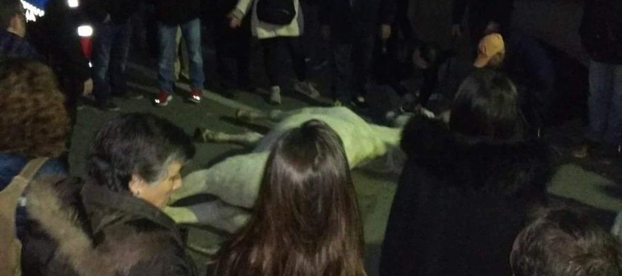 Imagen del caballo muerto durante la cabalgata de Reyes en Terrassa Imagen del caballo muerto durante la cabalgata de Reyes en Terrassa