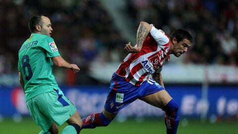 Nacho Novo en un partido con el Sporting