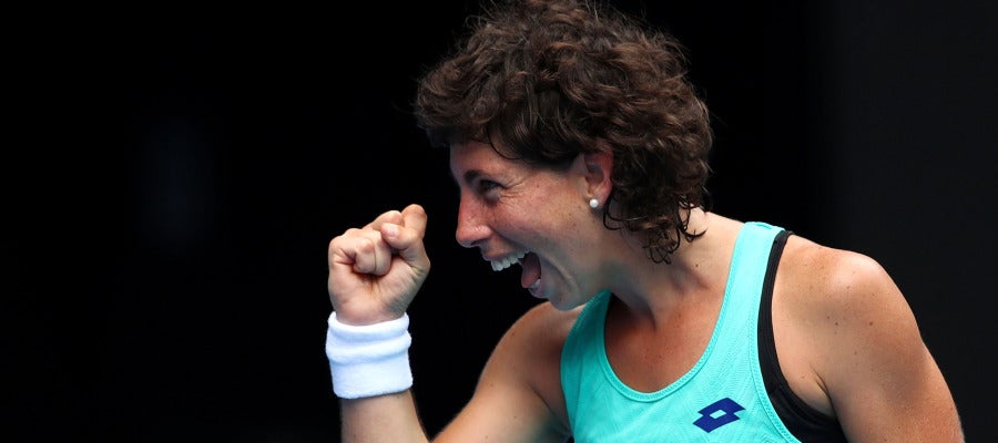 Carla Suárez celebra su victoria ante Kontaveit Carla Suárez celebra su victoria ante Kontaveit