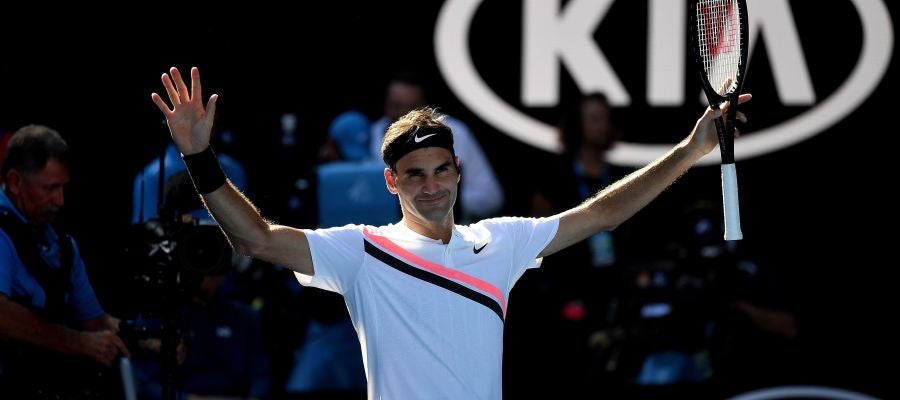 Federer celebra su victoria ante Marton Fucsovics Federer celebra su victoria ante Marton Fucsovics