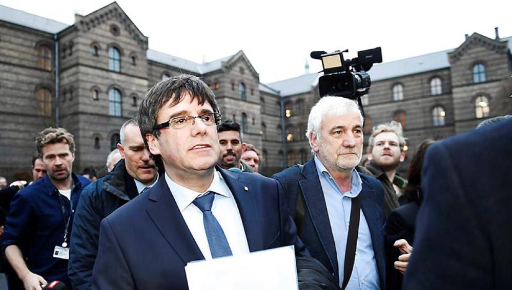 Carles Puigdemont, a su llegada para participar en un coloquio organizado por la Universidad de Copenhague