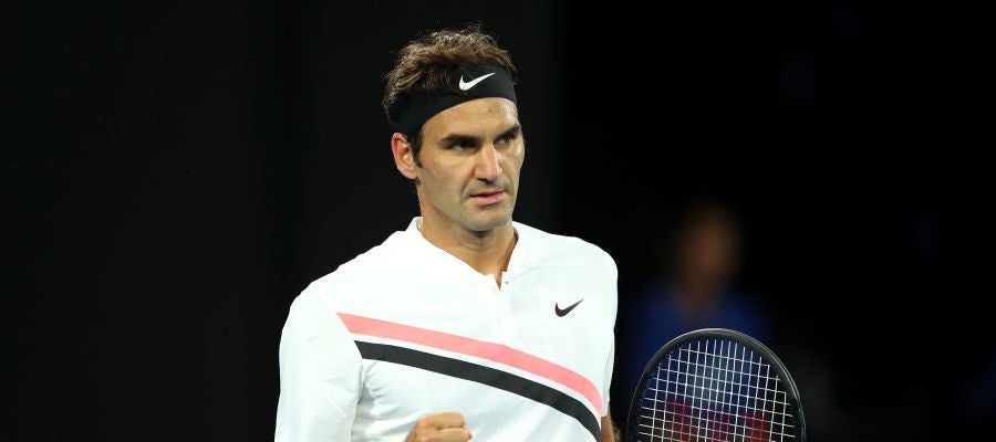 Federer celebra la consecución de un punto ante Berdych Federer celebra la consecución de un punto ante Berdych