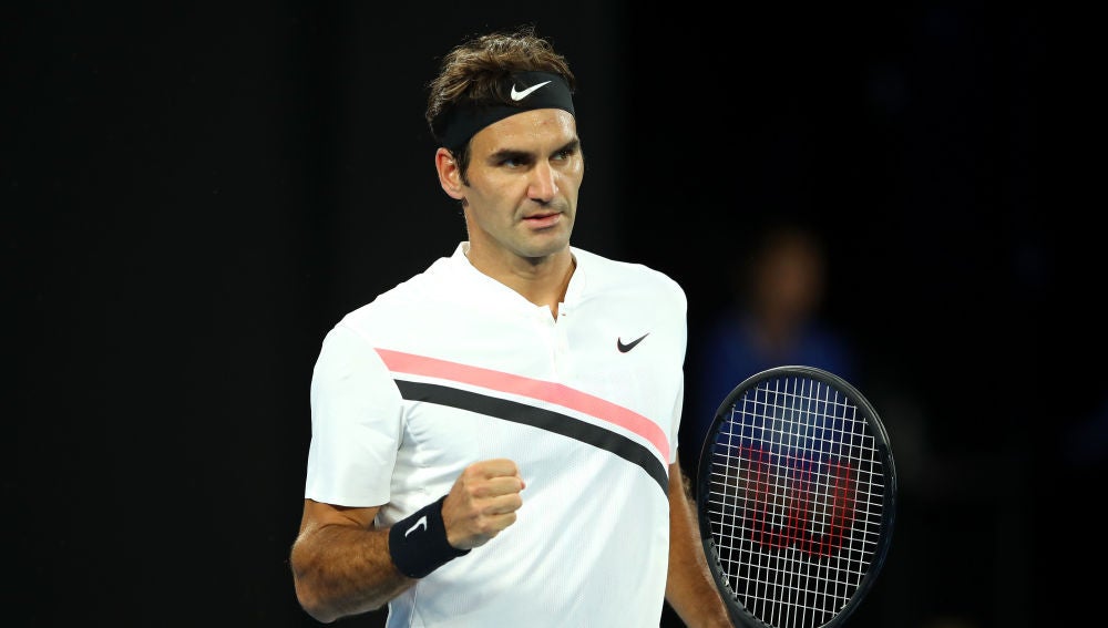 Federer celebra la consecución de un punto ante Berdych