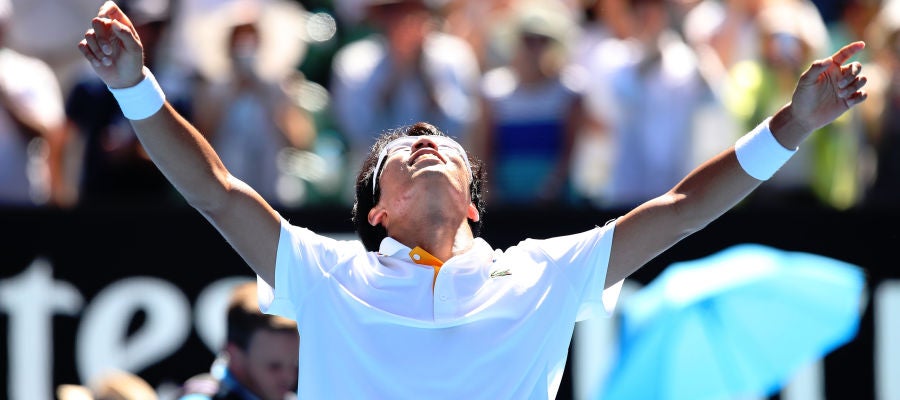 Hyeon Chung celebra su victoria ante Tennys Sandgren Hyeon Chung celebra su victoria ante Tennys Sandgren