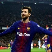 Messi celebra uno de sus goles con el Barcelona