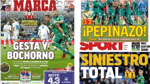 La prensa deportiva se&ntilde;ala al Madrid de Zidane tras la derrota ante el Legan&eacute;s