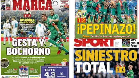 La prensa deportiva señala al Madrid de Zidane tras la derrota ante el Leganés La prensa deportiva señala al Madrid de Zidane tras la derrota ante el Leganés